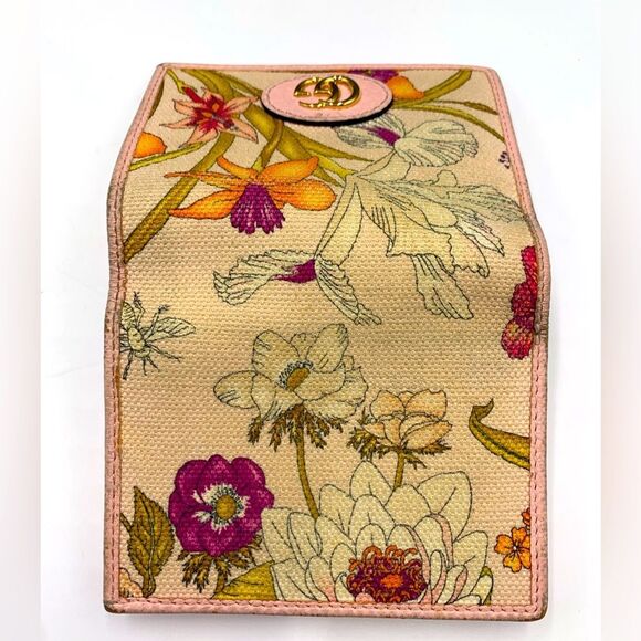 Ltd Edition GUCCI GG Logo Japanese Floral Pinks Leather Canvas Sml Bifold Wallet - Picture 6 of 10
